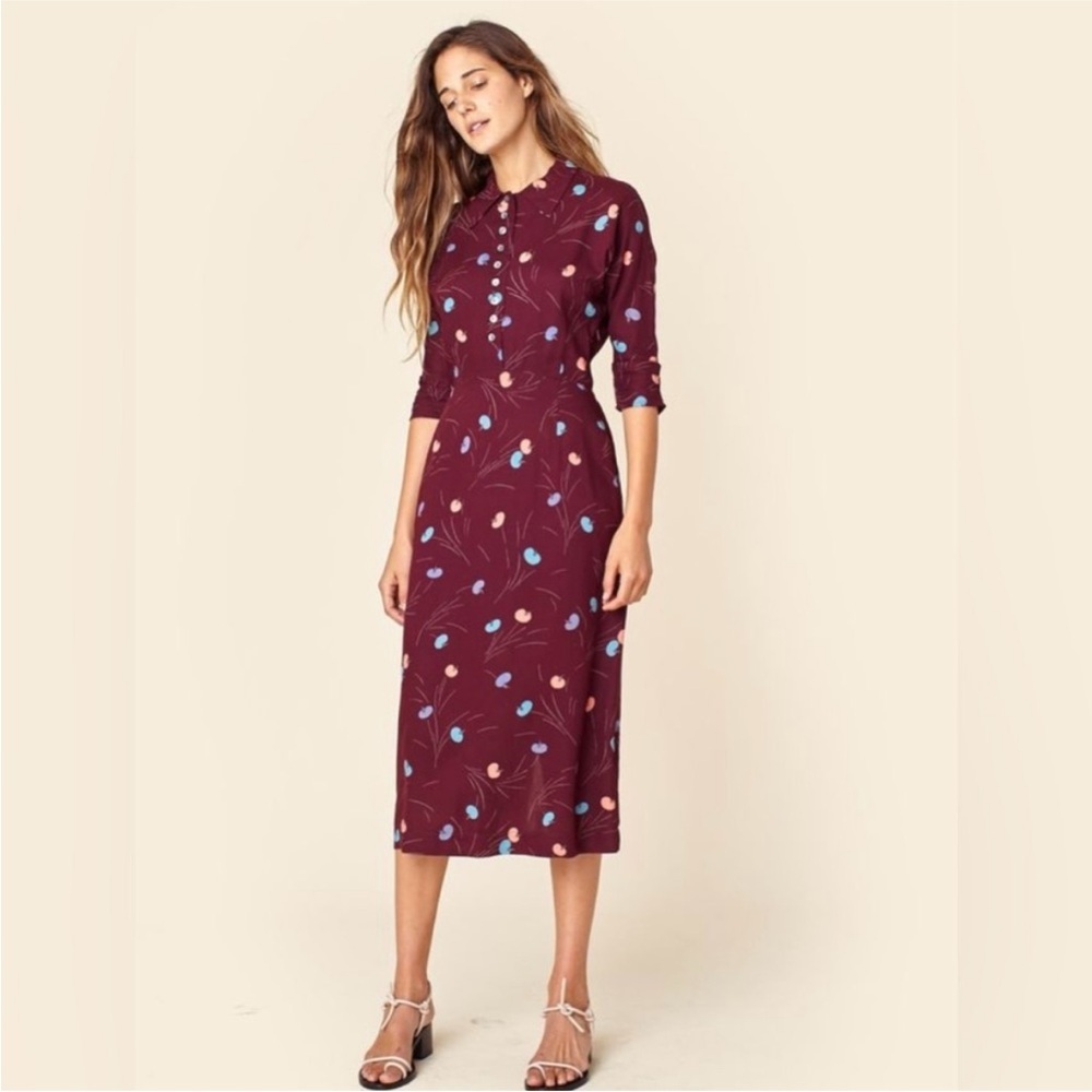 Christy Dawn RARE burgundy floral rare midi dress NEW